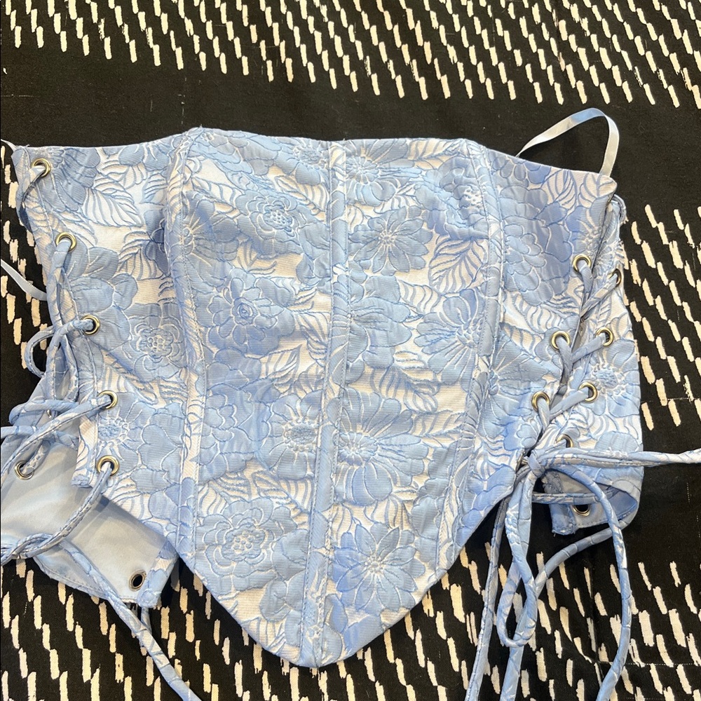 Blue Floral Lace-Up Corset